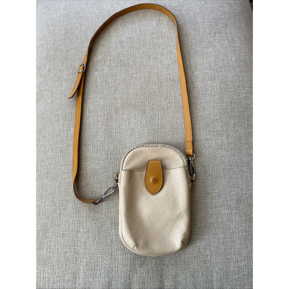 Divina Firenze Leather Crossbody Mini Zipper Bag Camel Brown Ivory Classic Purse